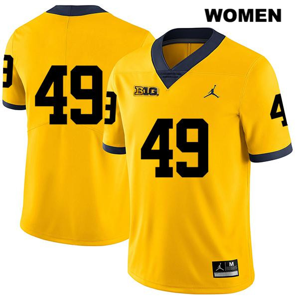 Women's NCAA Michigan Wolverines William Wagner #49 No Name Yellow Jordan Brand Authentic Stitched Legend Football College Jersey PE25M04ZS